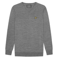 Lyle & Scott Lyle Scott Windtop V Knit W22 MENS VN SMALL AZURE -Elite Golf Shop 356425 Grey Marl LyleScott V Neck Knitted Sweater 1 1