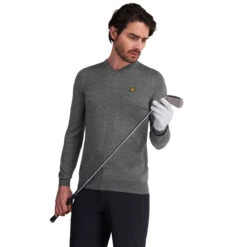 Lyle & Scott Lyle Scott Windtop V Knit W22 MENS VN SMALL DARKNAVY -Elite Golf Shop 356425 Grey Marl LyleScott V Neck Knitted Sweater 2