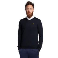 Lyle & Scott Lyle Scott Windtop V Knit W22 MENS VN SMALL AZURE -Elite Golf Shop 356425 dark navy 2 1