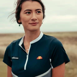 Ellesse Polo Durella Zip S20 LADIES SS SIZE 14 BLKGRYWHT -Elite Golf Shop 358763 ls 2