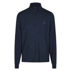 Greg Norman Gnorman Midlayer Logo W21 MENS HZ L SMALL INDIGOHEA -Elite Golf Shop 390032 Navy Greg Norman Heathered Quarter Zip Mock Midlayer 1 1