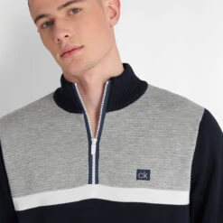 Calvin Klein CK Midlayer Magnet Sweat W21 MENS LS SMALL NVYGRYMRL -Elite Golf Shop 393510 Navy GreyMarl Calvin Klein Magnet Lined Half Zip Midlayer 3