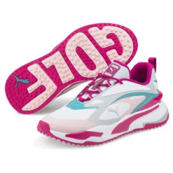 PUMA Golf Puma GS-Fast S22 ATHLETIC 5 WHTPNKPOR -Elite Golf Shop 399449 White ChalkPink Porcelain PUMA Golf RS Fast Ladies Shoes 6