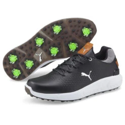 PUMA Golf Puma Ignite Articulate LthrS22 ATHLETIC 7 WHTSILVER -Elite Golf Shop 399520 Black Silver PUMA Golf IGNITE Articulate Leather Shoes 6