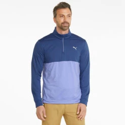 PUMA Golf Puma Midlayer Gamer Colrbk S22 MENS HZ L SMALL NVYSKI -Elite Golf Shop 399798 BlazingBlue LavenderPop PUMA Golf Gamer Colorblock Zip Midlayer 3