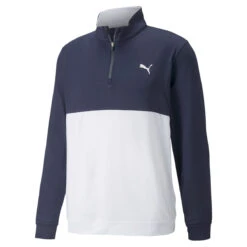 PUMA Golf Puma Midlayer Gamer Colrbk S22 MENS HZ L SMALL COBHIGHRI -Elite Golf Shop 399798 Navy White PUMA Golf Gamer Colorblock Zip Midlayer 1