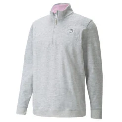 PUMA Golf Puma Windtop AP CS Castle S22 MENS LS SMALL GRY HEATH -Elite Golf Shop 400025 MirageGreyHeather PUMA Golf AP CLOUDSPUN Castle Zip Midlayer 1
