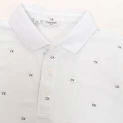 Calvin Klein CK Polo Monogram S22 MENS SS SMALL WHITEBLK -Elite Golf Shop 401863 White Black Calvin Klein Monogram Polo Shirt 4