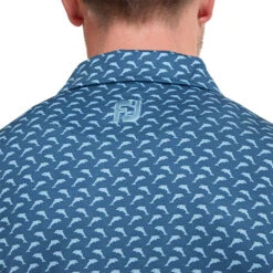 FootJoy FJ Polo Leaping Dolphin S22 MENS SS SMALL INK BLUE -Elite Golf Shop 403128 InkBlue FootJoy Leaping Dolphins Print Lisle Polo Shirt 3