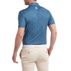 FootJoy FJ Polo Leaping Dolphin S22 MENS SS SMALL INK BLUE -Elite Golf Shop 403128 InkBlue FootJoy Leaping Dolphins Print Lisle Polo Shirt 5