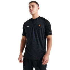 Ellesse Polo Mikia Print W22 MENS SS SMALL BLACK -Elite Golf Shop 407050 Black Ellesse Mens Mikia Print Polo Shirt 1