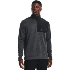 Under Armour UA Sweaterfleece Storm W22 MENS LS SMALL BLKWHITE -Elite Golf Shop 408051 Black White Under Armour Mens Storm SweaterFleece Zip Midlayer 1