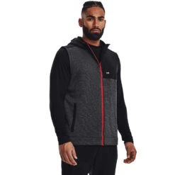 Under Armour UA Vest Sweaterfleece StormW22 MENS SL SMALL BLKREDWHT -Elite Golf Shop 408072 Black Red White Under Armour Mens Storm SweaterFleece Golf Gilet 1