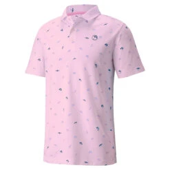 PUMA Golf Puma Polo Dancing UmbrellasW22 MENS SS SMALL PNKLAV -Elite Golf Shop 410783 Pink Lavender PUMA Golf Mens Armold Palmer CLOUDSPUN Dancing Umbrellas Polo Shirt 1
