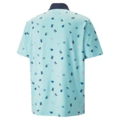 PUMA Golf Puma Polo APMattr Dunes S23 MENS SS SMALL WHTBLUE -Elite Golf Shop 412453 TropicalAqua NavyBlazer PUMA Mens Arnold Palmer MATTR Dunes Golf Polo Shirt 2