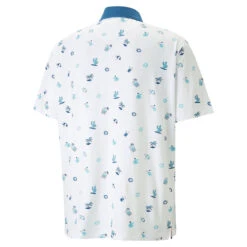 PUMA Golf Puma Polo APMattr Dunes S23 MENS SS SMALL WHTBLUE -Elite Golf Shop 412453 White Blue PUMA Mens Arnold Palmer MATTR Dunes Golf Polo Shirt 2