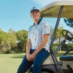 PUMA Golf Puma Polo Mattr Lagoon S23 MENS SS SMALL WHTPINK -Elite Golf Shop 412523 White Flamingo PUMA Mens MATTR Lagoon Golf Polo Shirt 3