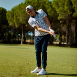 PUMA Golf Puma Polo Mattr Lagoon S23 MENS SS SMALL WHTPINK -Elite Golf Shop 412523 White Flamingo PUMA Mens MATTR Lagoon Golf Polo Shirt 4