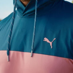 PUMA Golf Puma Hoodie Mattr ColourBlkS23 MENS LS SMALL NVYBLZWHT -Elite Golf Shop 412647 EveningSky FlamingoPink PUMA Mens MATTR Colourblock Golf Hoodie 5
