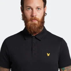 Lyle & Scott Lyle Scott Polo Contour PlcW22 MENS SS SMALL JET BLACK -Elite Golf Shop 413524 JetBlack LyleScott Mens Contour Placket Polo Shirt 4