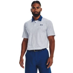 Under Armour UA Polo T2G Printed S23 MENS SS SMALL BLKWHTBLK -Elite Golf Shop 416013 White BlueMirage BlueMirage Under Armour Mens T2G Printed Golf Polo Shirt 1
