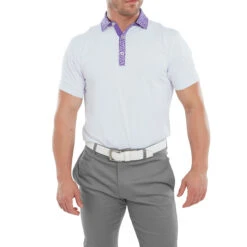 FootJoy FJ Polo Tossed Tulip Trim S23 MENS SS SMALL WHTVIOLET