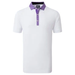 FootJoy FJ Polo Tossed Tulip Trim S23 MENS SS SMALL WHTVIOLET -Elite Golf Shop 416320 White Violet FootJoy Mens Tossed Tulip Trim Golf Polo Shirt 4