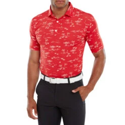 FootJoy FJ Polo Tropic Golf Print S23 MENS SS SMALL TRUBLUNVY -Elite Golf Shop 416344 Red White FootJoy Mens Tropic Golf Print Polo Shirt 1