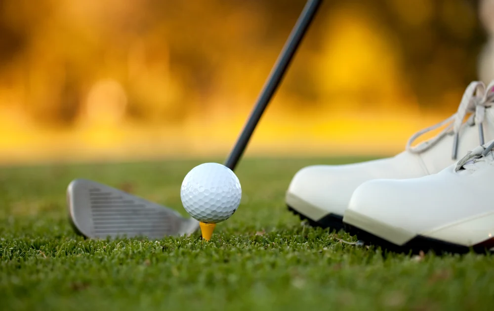 Elite Golf Shop -Elite Golf Shop Golf player hitting the ball close up on shoes